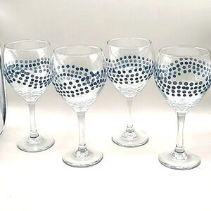 Long Stem Wine Goblets with Navy Swirly Dots (Set of 4)